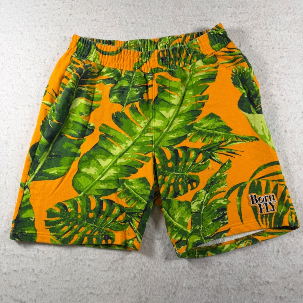 Born Fly Boys Orange Tropical Palm Leaf Knit‎ Shorts XL 18-20 Cotton Streetwear